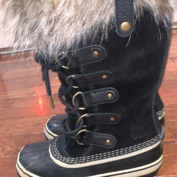 Sorel Joan of Arctic Waterproof Winter Boots Black Suede Fur Trim Women’s 6 NWT - Picture 6 of 8